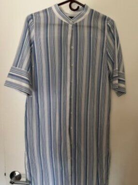 Lafayette 148 New York button down shirt dress, blue and white stripes, size M